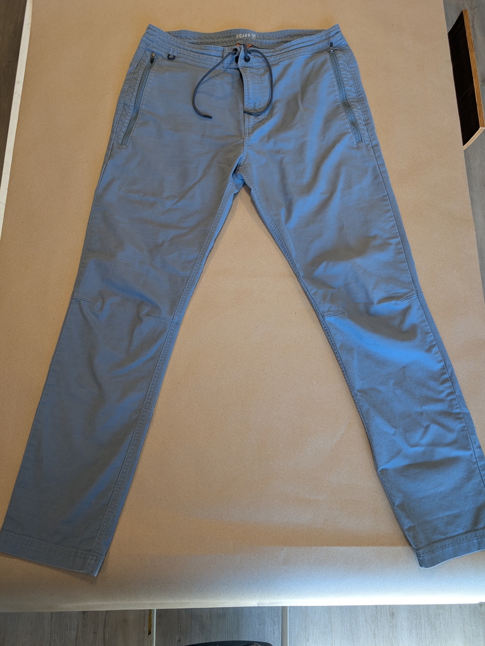 Roark Layover 2.0 Stretch Travel Pants in a blue-grey colorway